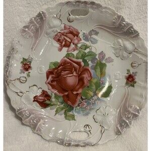 Vintage Antique Plate Platter 10 1/2 inch hand painted Germany roses handles